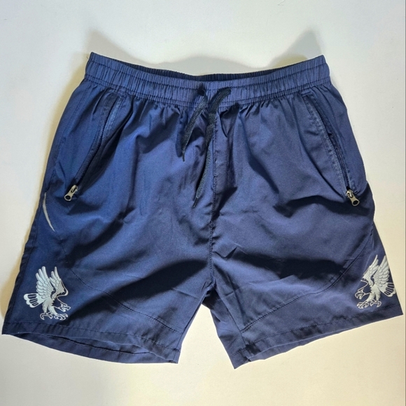 Icarus navy blue lightweight drawstring athletic shorts zip pockets sz L - Picture 1 of 8